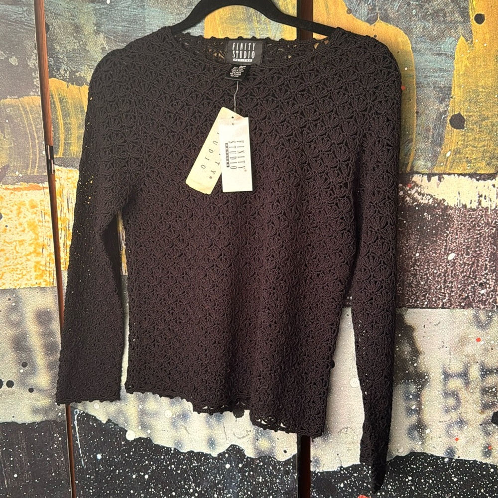Finity Studio Petites Black Crochet Top